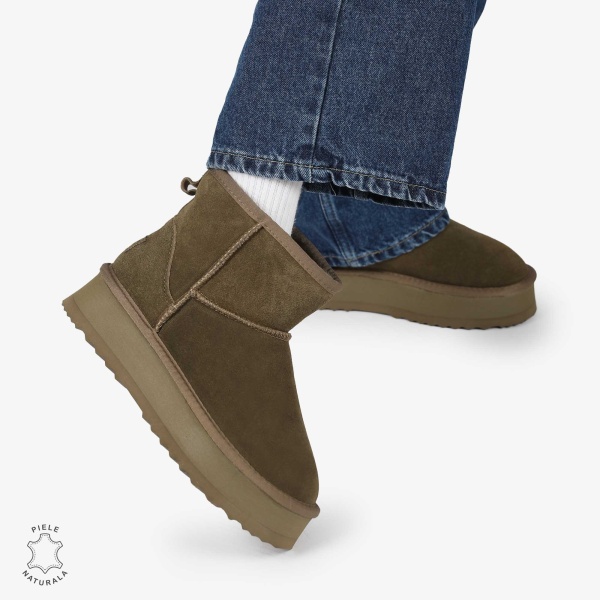 CIZME TIP UG DAMA din PIELE NATURALA INTOARSA CRL0893 CULOARE:OLIVE - Img 8