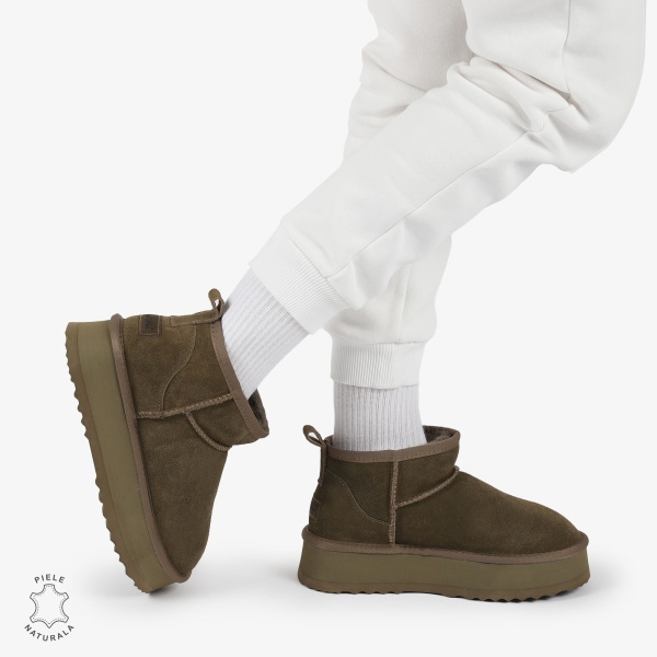CIZME TIP UG DAMA SCURTE din PIELE NATURALA INTOARSA CRL1267 CULOARE: VERDE INCHIS - Img 3