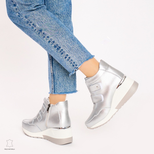 Ghete dama din Piele Naturala CRL0599 Argintii - Img 2