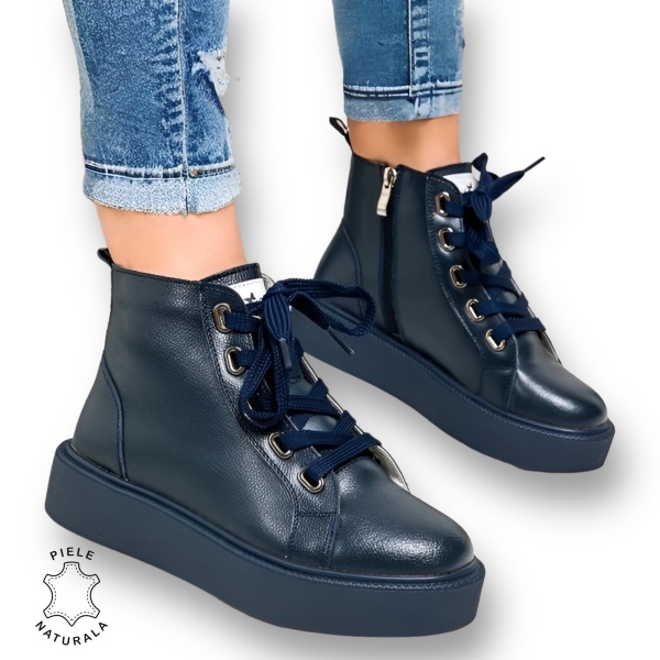GHETE DAMA din PIELE NATURALA CRL0916 NAVY - Img 2