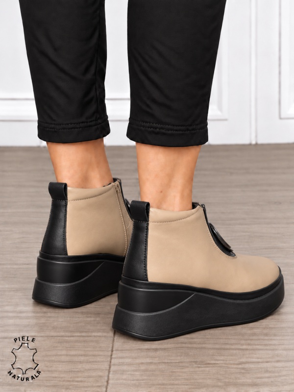 Ghete damă din piele naturală cu accesoriu metalic decorativ CRL1903 KHAKI - Img 3
