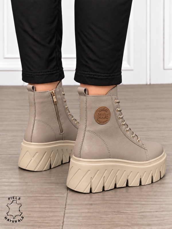 Ghete damă din piele naturală cu talpă înaltă CRL1871 KHAKI - Img 3