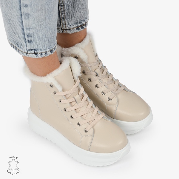 Ghete Dama IMBLANITE DIN Piele Naturala CRL1298 BEJ - Img 4