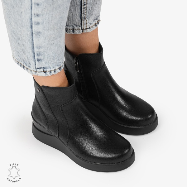 Ghete Dama Piele Naturala cu INCHIDERE FERMOAR CRL1297 NEGRU - Img 2