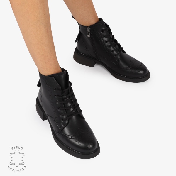 GHETE DAMA PIELE NATURALA cu inchidere Siret si Fermoar CRL1249 NEGRU - Img 2