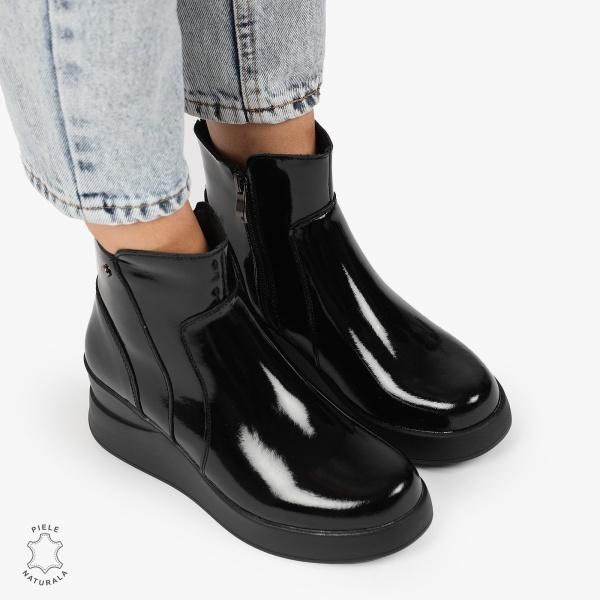Ghete Dama Piele Naturala LACUITA cu INCHIDERE FERMOAR CRL1297 NEGRU - Img 2