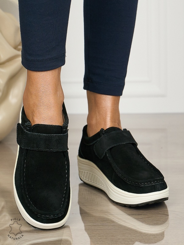 Mocasini dama din Piele Naturala CRL0063 NEGRU SUEDE - Img 2
