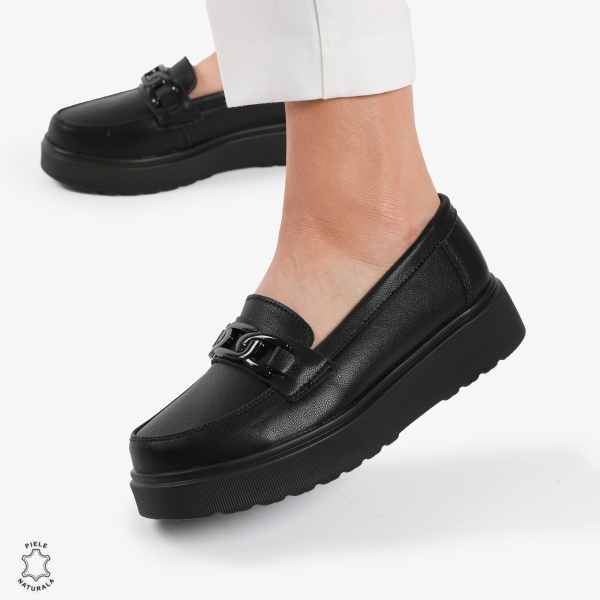 Mocasini dama din piele naturala CRL0787 NEGRU - Img 2