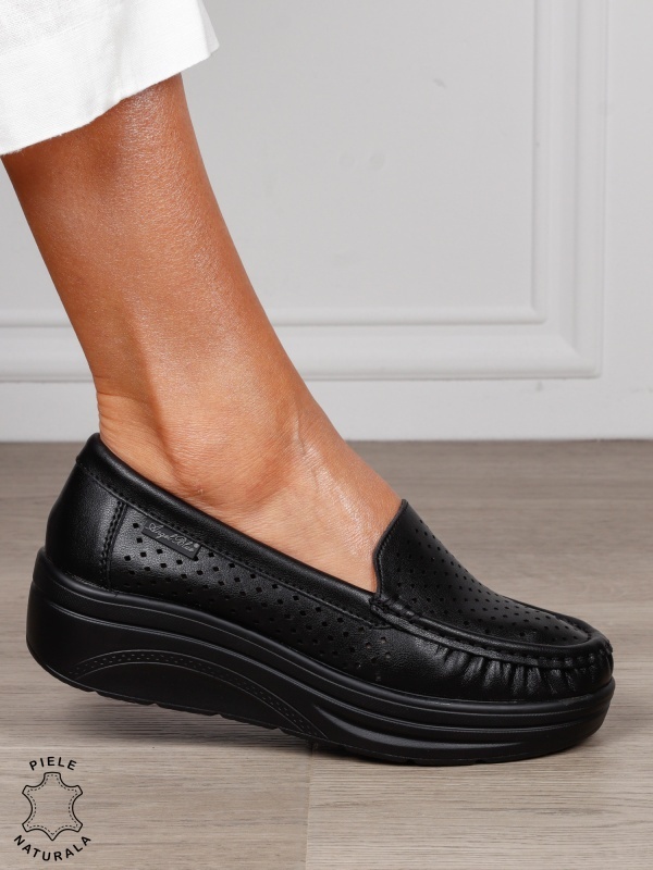 MOCASINI damă din piele naturală CRL1579 NEGRU - Img 2