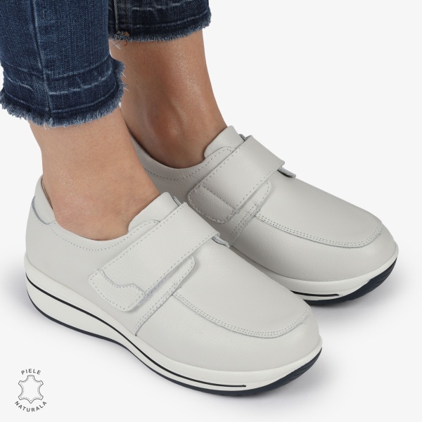 Mocasini dama din piele naturala cu talpa groasa CRL0004 ALB - Img 3