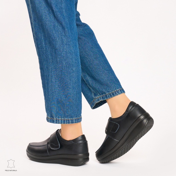 Mocasini dama din piele naturala cu talpa groasa CRL0004 NEGRU - Img 3