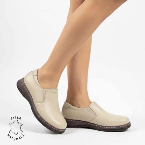Mocasini dama din piele naturala cu talpa plata CRL0014BEJ - Img 2