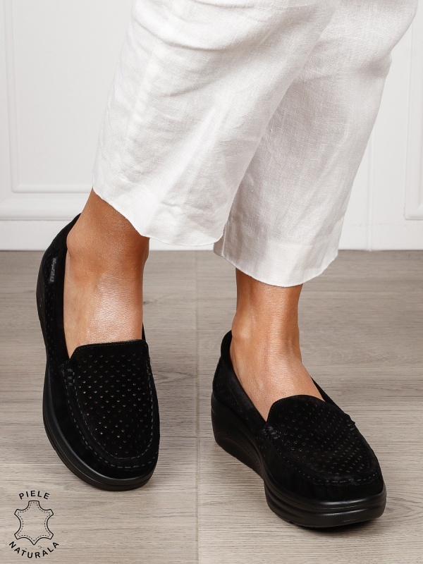 MOCASINI damă din piele naturală intoarsa CRL1579 NEGRU - Img 2