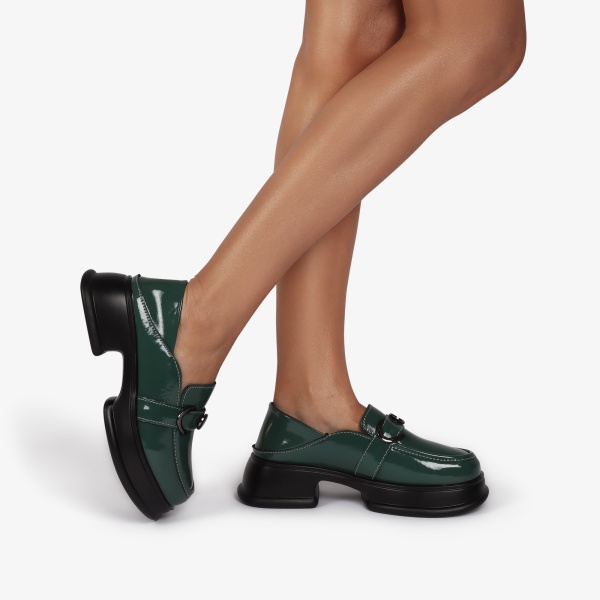 Mocasini dama din Piele Naturala lucioasa CRL0843 VERDE INCHIS - Img 3