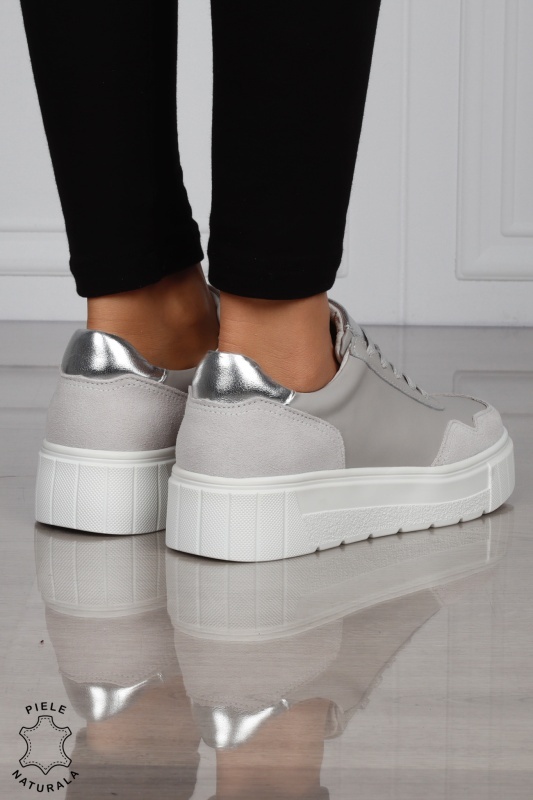 Pantofi Casual DAMA din PIELE Naturala Combinata cu Piele intoarsa CRL1521 GRI - Img 3