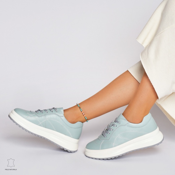 Pantofi casual dama din piele naturala CRL0006 ALBASTRU - Img 4
