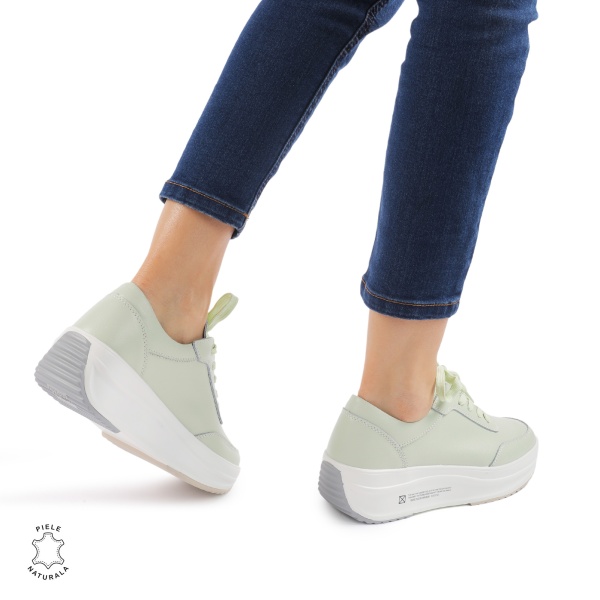 Pantofi casual dama din Piele naturală CRL0058 VERDE - Img 3