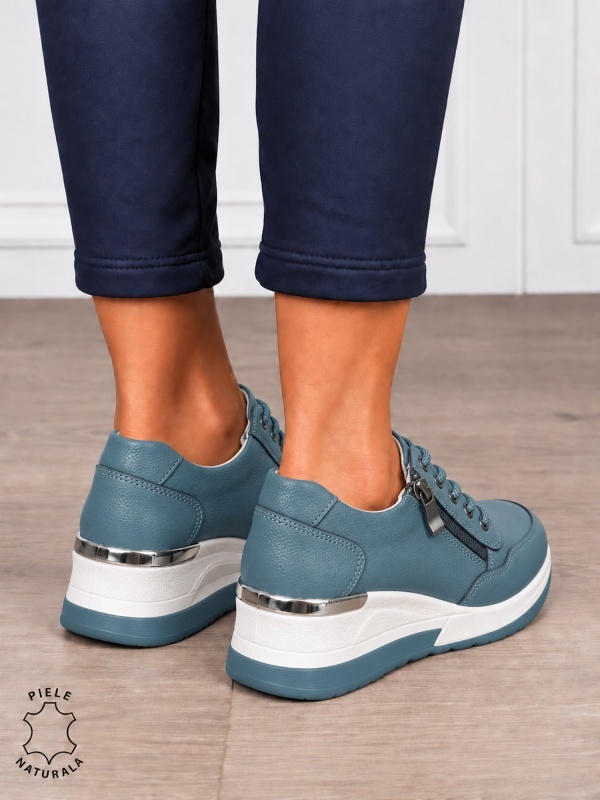 Pantofi Casual dama din Piele Naturala CRL0068 ALBASTRU - Img 3