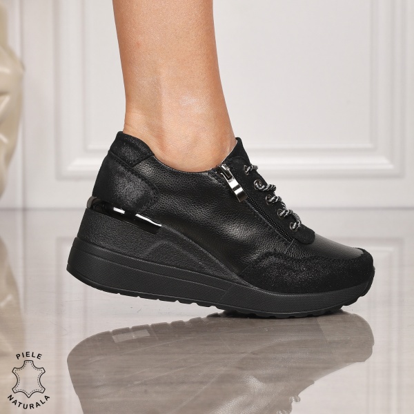 Pantofi Casual dama din Piele Naturala CRL0068 NEGRU - Img 2