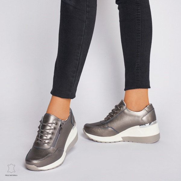 Pantofi Casual dama din Piele Naturala CRL0068 PEWTER - Img 3