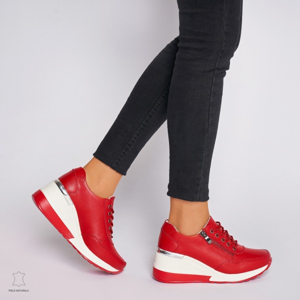 Pantofi Casual dama din Piele Naturala CRL0068 ROSU - Img 4