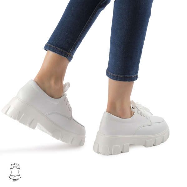Pantofi casual dama din Piele naturală CRL0109 ALB - Img 2