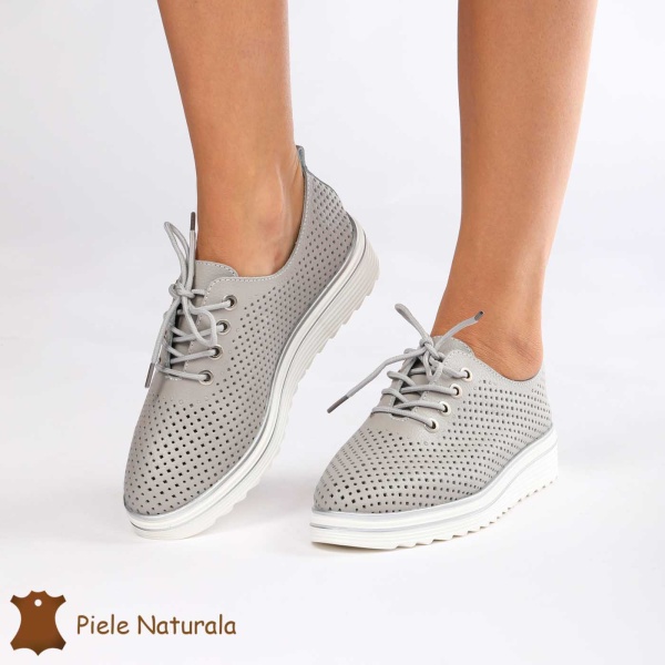 Pantofi casual dama din Piele naturală CRL0113 GRI - Img 2