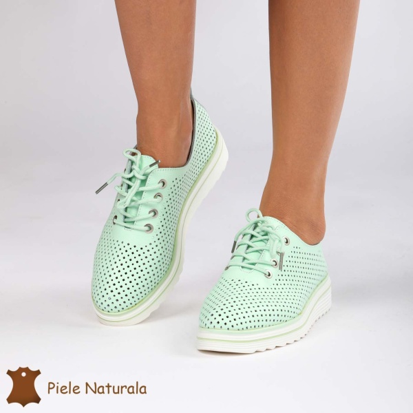 Pantofi casual dama din Piele naturală CRL0113 VERDE - Img 2