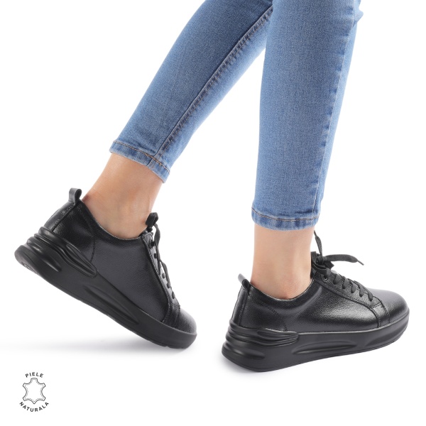 Pantofi Casual dama din Piele Naturala CRL0846 NEGRU - Img 3