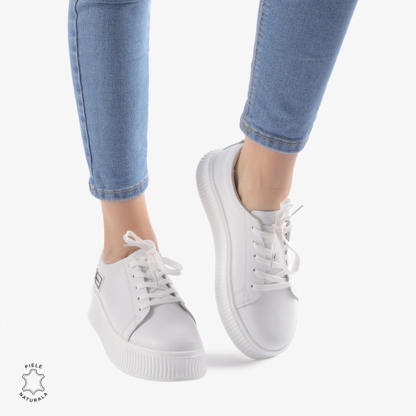 Pantofi Casual dama din Piele Naturala CRL0850 ALB - Img 3