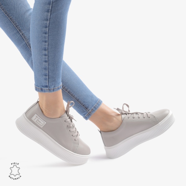 Pantofi Casual dama din Piele Naturala CRL0850 GRI - Img 2
