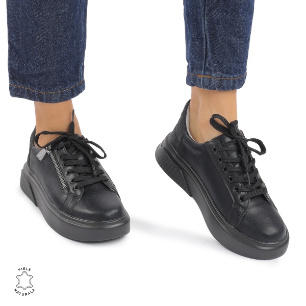 Pantofi Casual DAMA din PIELE Naturala CRL0940 CULOARE: Negru - Img 3