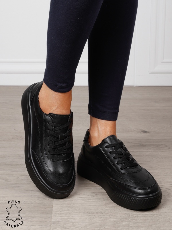 Pantofi Casual dama din Piele Naturala CRL1539 NEGRU - Img 2