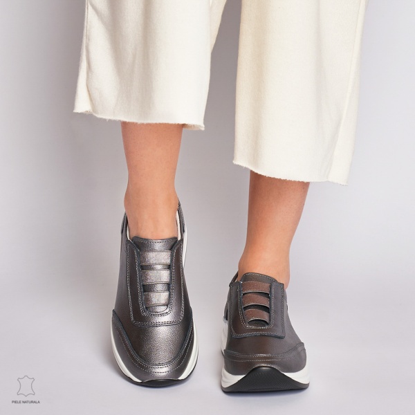 Pantofi Casual dama din Piele naturala CU INCHIDERE ELASTIC CRL1233 PEWTER - Img 3