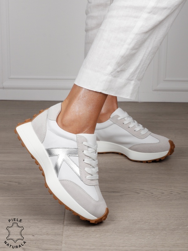 Pantofi Casual dama din Piele Naturala cu model special CRL1551 ALB - Img 2