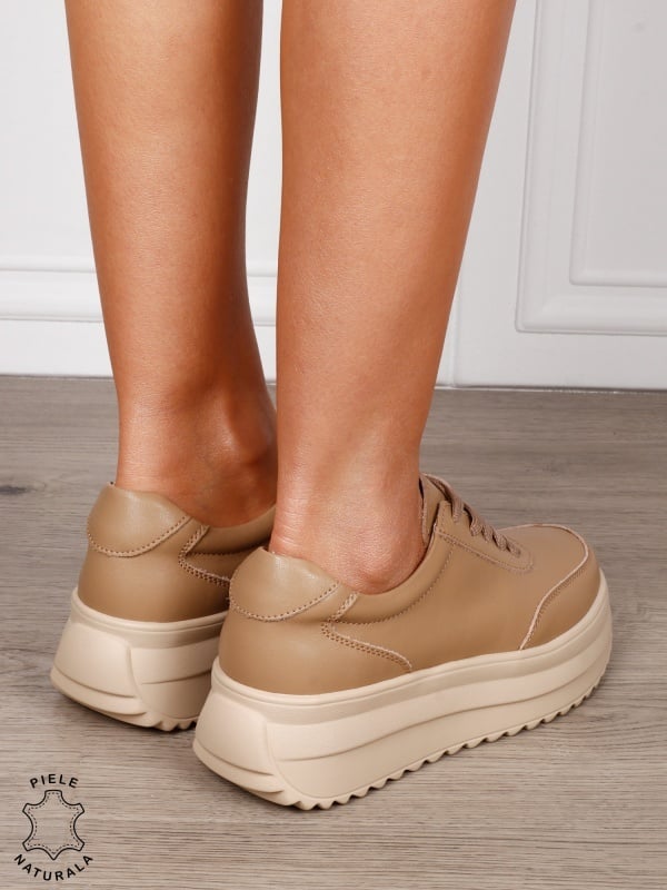 Pantofi casual dama din piele naturala cu șiret comozi și versatili CRL1444 KHAKI - Img 3