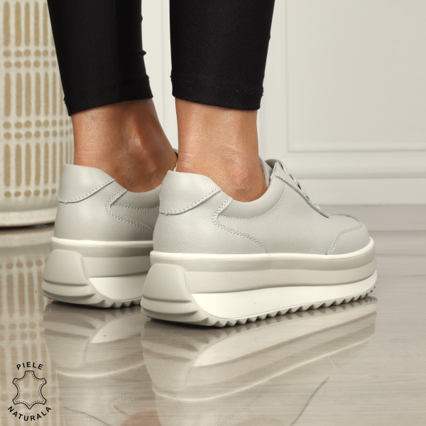 Pantofi casual dama din piele naturala cu șiret comozi și versatili CRL1444 GRI - Img 2