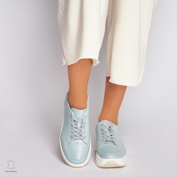 Pantofi Casual dama din Piele naturala cu talpa groasa CRL0039 ALBASTRU - Img 2