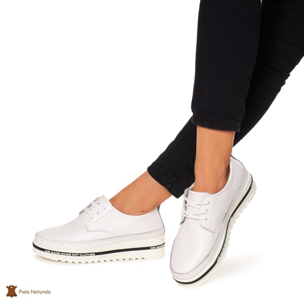 Pantofi Casual dama din Piele naturala cu talpa groasa CRL0053 ALB - Img 2