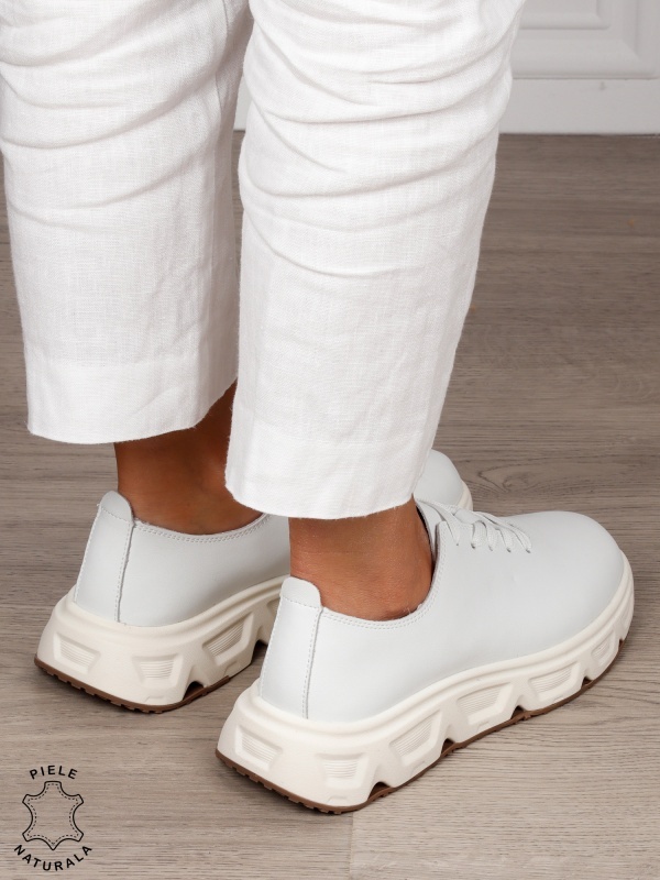 Pantofi Casual dama din Piele Naturala cu talpa speciala CRL1557 ALB - Img 3