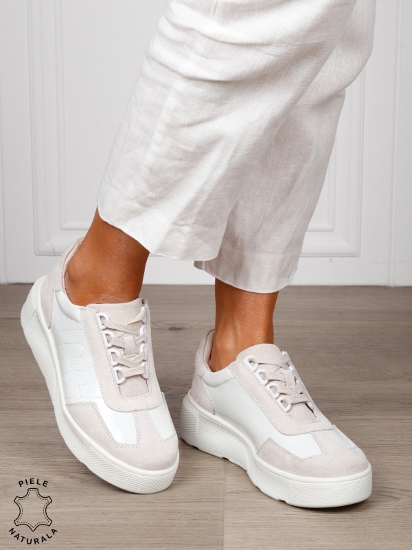 Pantofi Casual dama din Piele Naturala intoarsa CRL1556 ALB - Img 2