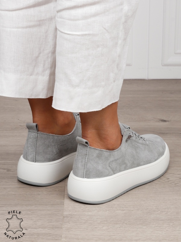 Pantofi Casual dama din Piele Naturala Intoarsa cu siret special CRL1550GRI - Img 4