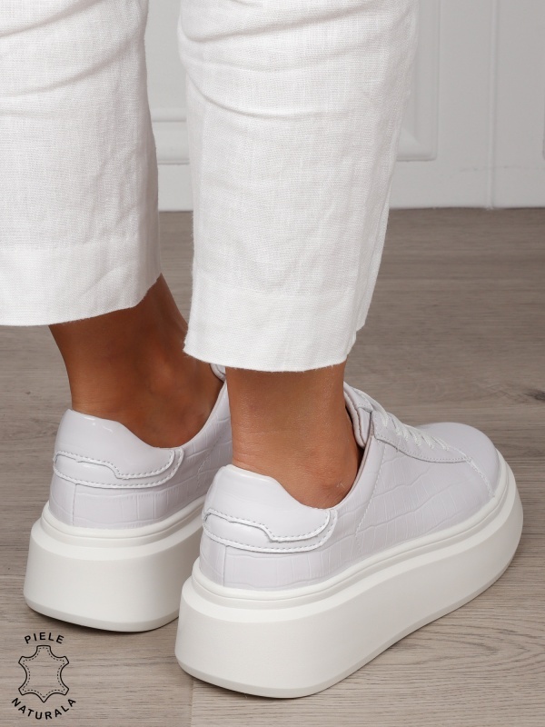 Pantofi Casual dama din Piele Naturala Lacuita CRL1552 ALB - Img 3