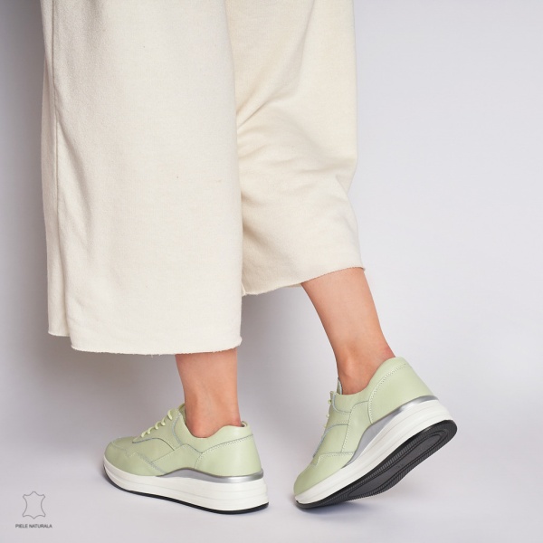 Pantofi Casual dama din Piele naturala Multicolor CRL1234 VERDE - Img 3