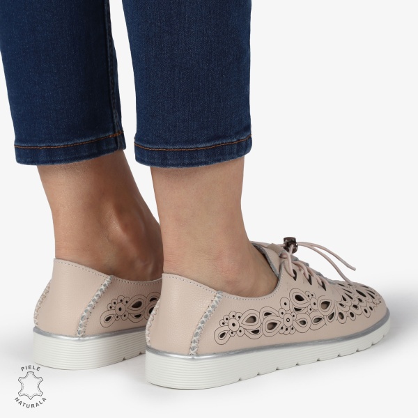 PANTOFI CASUAL dama din Piele naturala PERFORATA CU MODEL CRL1356 ROZ - Img 3