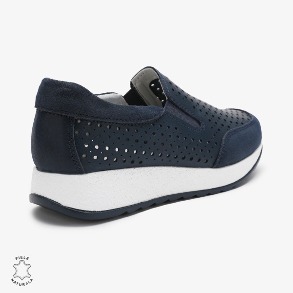 Pantofi Casual dama din Piele Naturala Perforati CRL0711 NAVY - Img 3