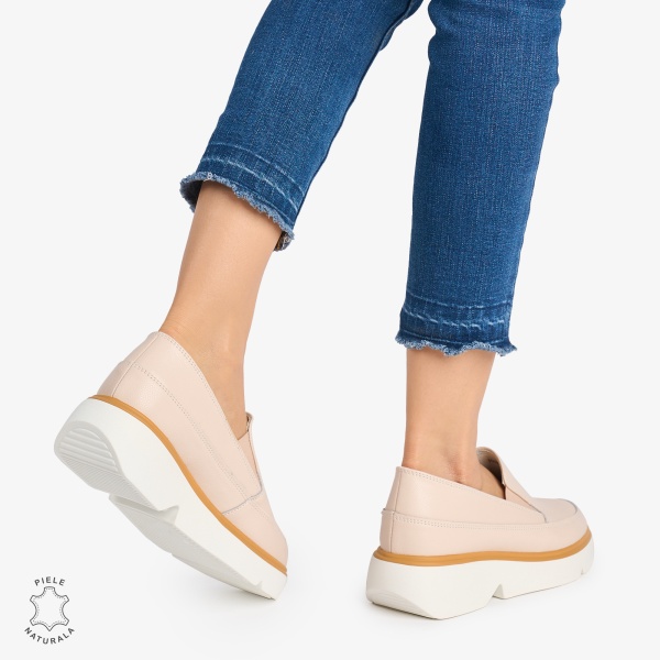 Pantofi Casual DAMA din PIELE Naturala SLIP-ON CRL0946 CULOARE: ROZ - Img 3