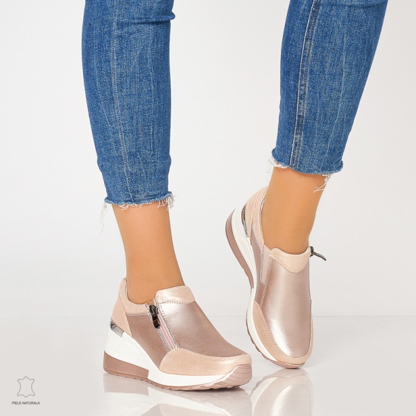 Pantofi Casual Dama Piele Naturala CRL0072 AURIU - Img 4