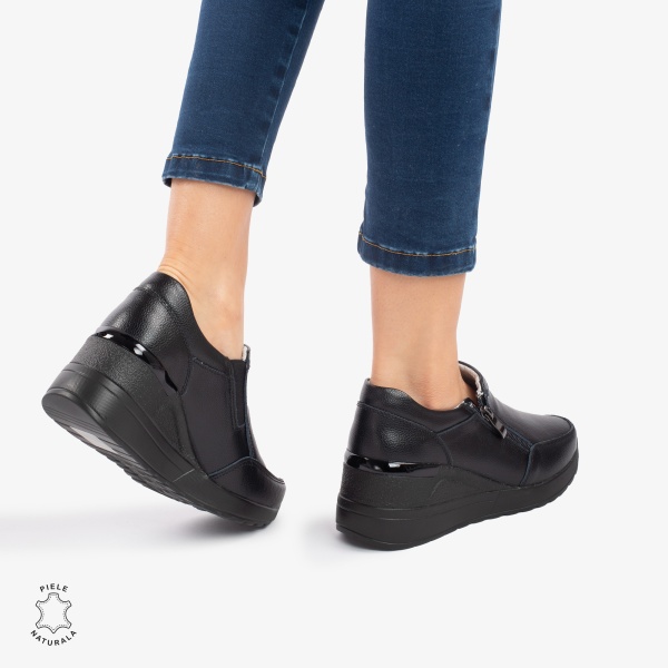 Pantofi Casual Dama Piele Naturala CRL0072 NEGRU TOTAL - Img 3