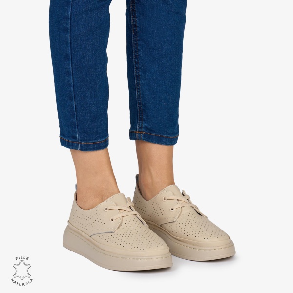PANTOFI CASUAL Dama Piele Naturala CRL1052 Culoare: BEJ - Img 3
